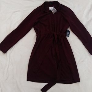 Express dark maroon button up dress